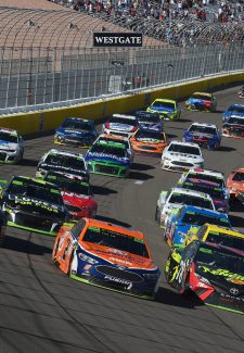 LAS VEGAS, NV - SEPTEMBER 16: Brad Keselowski (2) Team Penske Ford Fusion leads the field into turn one for a restart during the Monster Energy NASCAR Cup Series Playoff Race South Point 400 on September 16, 2018, at the Las Vegas Motor Speedway in Las Vegas, NV. (Photo by Chris Williams/Icon Sportswire)