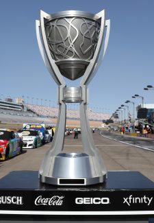 LAS VEGAS, NEVADA - SEPTEMBER 27: A detail of the NASCAR Cup Series trophy on the grid prior to the NASCAR Cup Series South Point 400 at Las Vegas Motor Speedway on September 27, 2020 in Las Vegas, Nevada. (Photo by Chris Graythen/Getty Images)