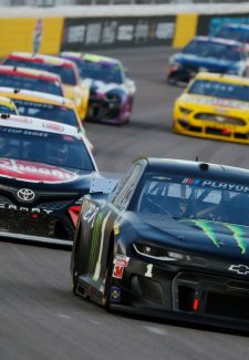 LAS VEGAS, NV - SEPTEMBER 27: Kurt Busch (1) Monster Energy Chevrolet Camaro leads a pack of cars during the South Point 400 NASCAR Cup Series Playoff Race on Sept. 27, 2020 at Las Vegas Motor Speedway in Las Vegas, Nevada. (Photo by Jeff Speer/Icon Sportswire)