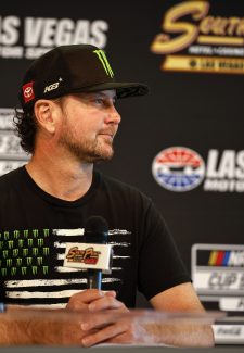 LAS VEGAS, NEVADA - OCTOBER 15: NASCAR driver Kurt Busch speaks to the media during a press conference prior to practice for the NASCAR Cup Series South Point 400  at Las Vegas Motor Speedway on October 15, 2022 in Las Vegas, Nevada. (Photo by Sean Gardner/Getty Images)